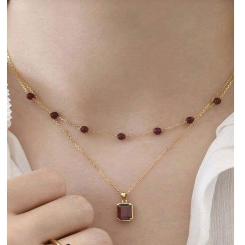Smokey Quartz Zirconia Crystal Beaded Pendant Double Layer Necklace Adjustable